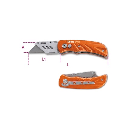 Beta 1777T Foldaway Knife with Blade, Aluminum Handle 5 Spare Blades 017770030